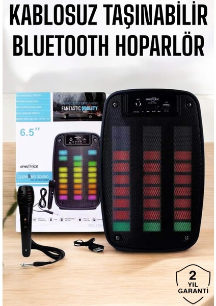Kablosuz Bluetooth Hoparlör Taşınabilir 6.5 Inç LED Işık Kareoke