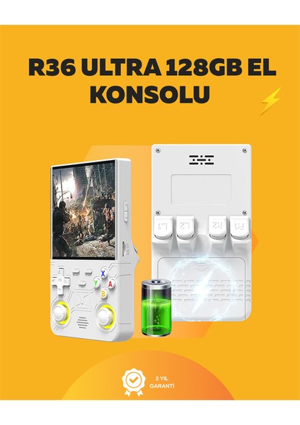 128GB Dahili Hafızalı R36 Ultra – 4” IPS Ekran, Retro Konsol, 30.000+ Oyun Yüklü