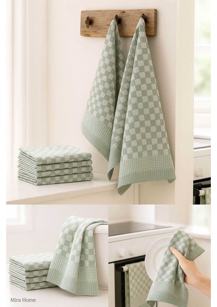 10 Lu Dama Desenli Mutfak Kurulama Bezi 50X70 cm Yeşil