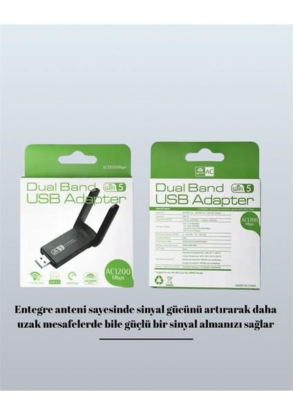 Yüksek Hızlı 1200 Mbps Çift Bant USB Wifi Adaptör – Güçlü Sinyal, Geniş Uyumluluk fırsatları