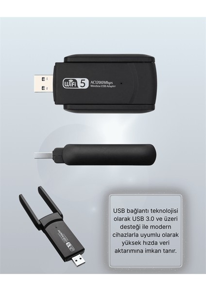 Yüksek Hızlı 1200 Mbps Çift Bant USB Wifi Adaptör – Güçlü Sinyal, Geniş Uyumluluk indirimleri