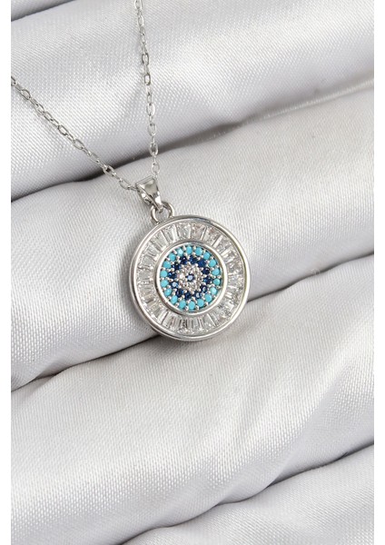 Bfs Pirinç Zirkon Taşlı Su Yolu Nazar Model Gümüş Renk Kadın Kolye