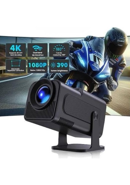 Android Projeksiyon Siyah Taşınabilir Sinema Projektörü 4K 1080P Ev Sineması Bluetooth modelleri