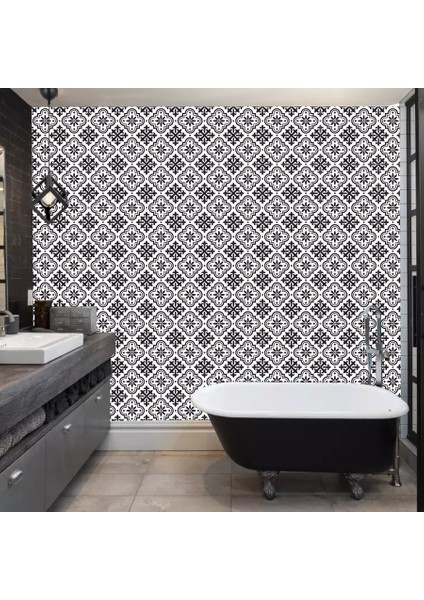 Decohandy Pvc Duvar Karosu 30X30CM 4'lü Paket - Siyah Beyaz Çini Desen 0,36M2 modelleri