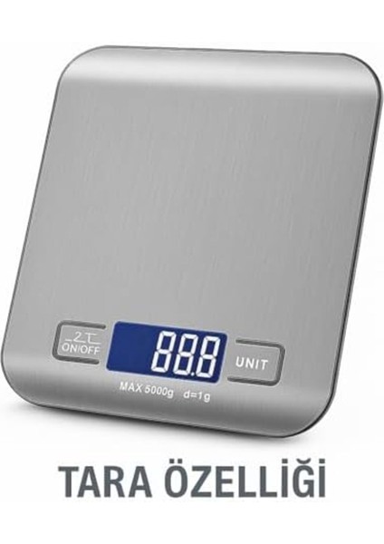 Hassas Dijital Mutfak Terazisi, 5000 G, 1 G, Paslanmaz Çelik, LCD Ekranli fiyatları
