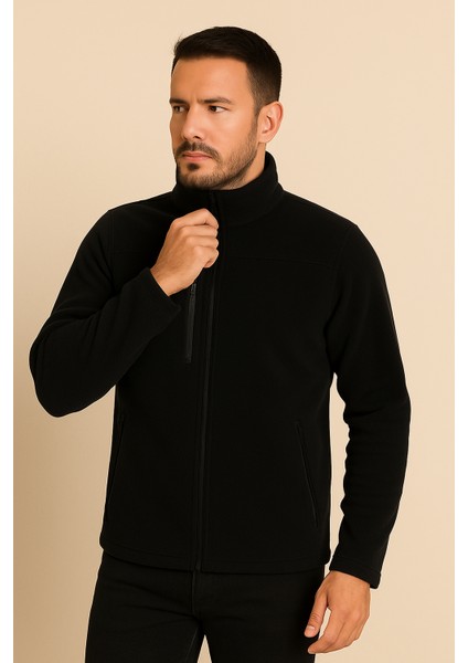 Unisex Lacivert Anti-Pilling Tüylenme Yapmayan Standart Fit Tam Fermuarlı Soğuk Geçirmez Polar Hırka