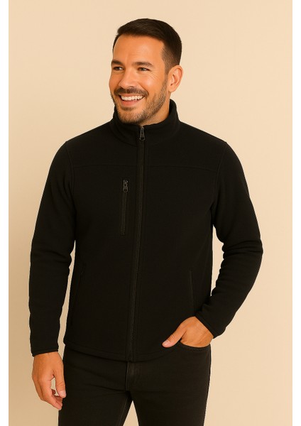 Unisex Lacivert Anti-Pilling Tüylenme Yapmayan Standart Fit Tam Fermuarlı Soğuk Geçirmez Polar Hırka