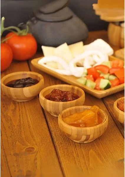 Bambu 6'lı Bambu Mini Lokumluk, Çerezlik, Sosluk & Reçellik Sunum Set
