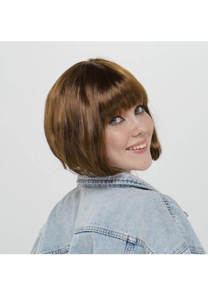 Kahve Renk Düz Kesim Küt Parti Peruğu Kısa Takma Saç (K246) fiyatları