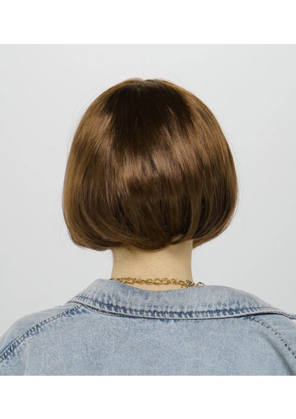 Kahve Renk Düz Kesim Küt Parti Peruğu Kısa Takma Saç (K246) modelleri