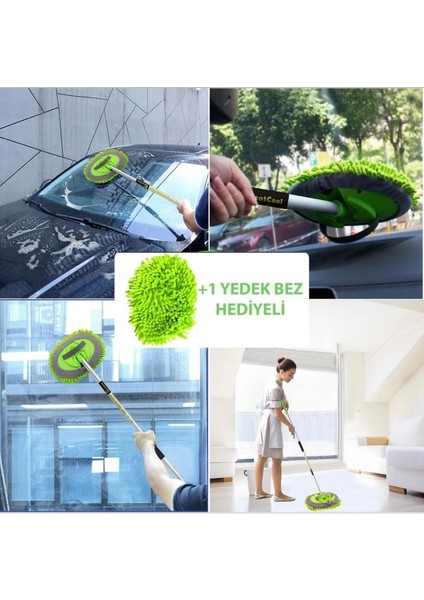 Uzun Saplı Mikrofiber Araba Yıkama Fırçası ve Paspas Temizleme Aleti