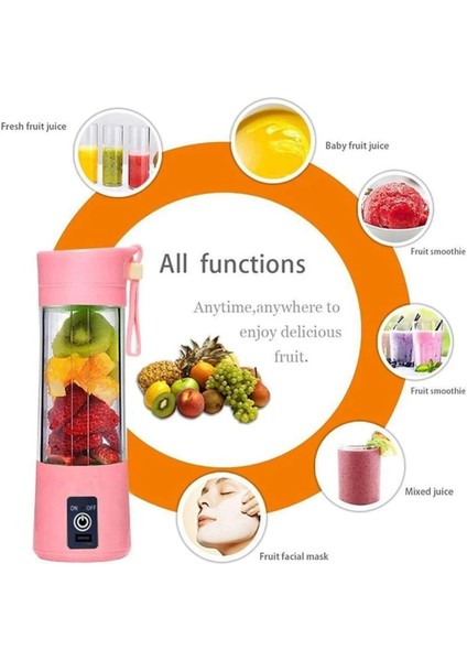 Şarjlı 6 Bıçaklı Taşınabilir Meyve Suyu Blenderi 380ML, Mavi fırsatları