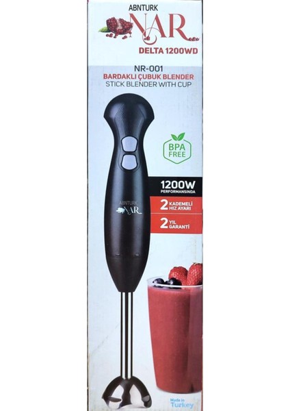 Yüksek Performanslı Siyah Turbo Çubuk Blender, 1200W, Sürahili, Türk Malı