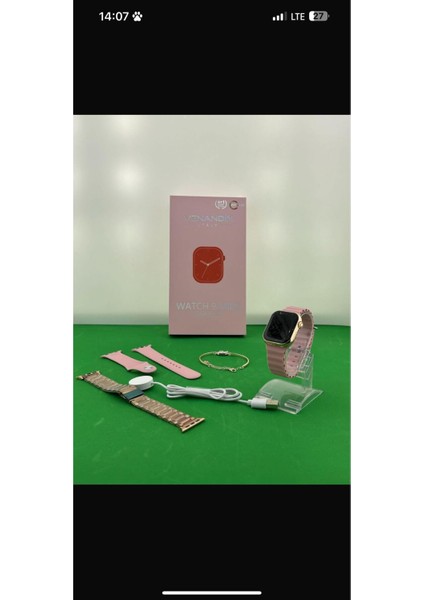 Mini Akıllı Saat Seti, Bilezik, 3 Kordon, Kırılmaz Cam, Hediyeli, Sarı