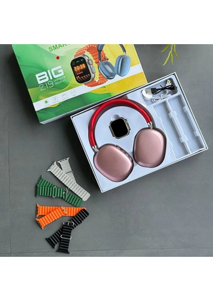 Pembe Akıllı Saat, Nfc, Gps, Bluetooth Kulaklık ve 4 Kordon Hediye Seti