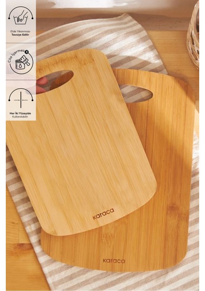 Bambu Kesme Tahtası Çift Seti, 28 ve 33 Cm, Şık ve Dayanıklı, Kahverengi Renkli.