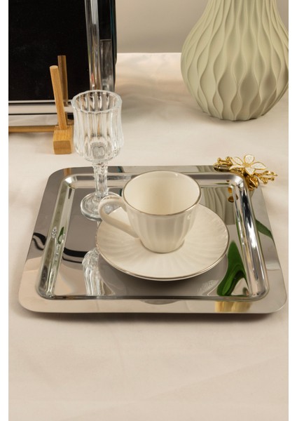 6'lı Kare Paslanmaz Çelik Tepsi Seti 21X21 Cm, Gold Papatya Figürlü Sunum Tepsisi modelleri