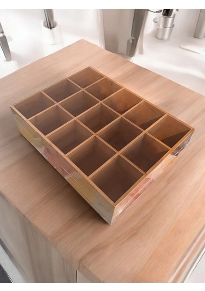 15 Bölmeli Çok Renkli Bambu Düzenleyici, 32X25X8.6 cm