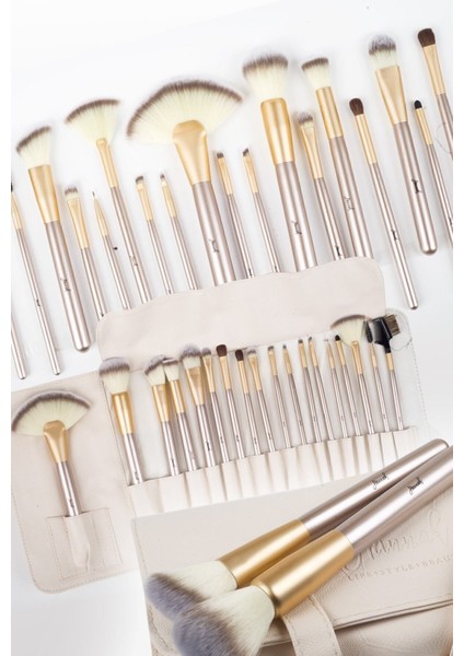 18 Parça Profesyonel Makyaj Fırça Seti Krem Renk