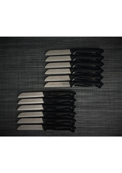 Siyah Simli Delikli Tırtıklı Meyve Bıçakları, 12'li Set ile Şıklık ve Fonksiyonellik