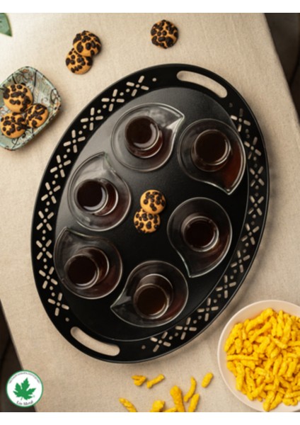 Şık Siyah Oval Metal Servis Tepsisi, Büyük ve Romantik Sunum Için Ideal
