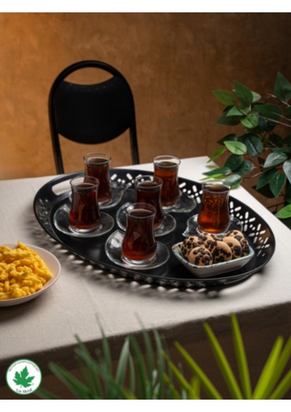 Şık Siyah Oval Metal Servis Tepsisi, Büyük ve Romantik Sunum Için Ideal fiyatları