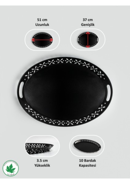 Şık Siyah Oval Metal Servis Tepsisi, Büyük ve Romantik Sunum Için Ideal fırsatları