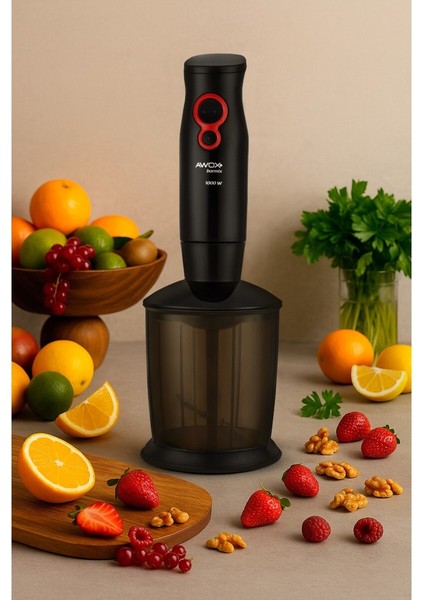 3'lü 1000W Çelik Uçlu Blender Seti, Çıkabilir Parçalar, Siyah
