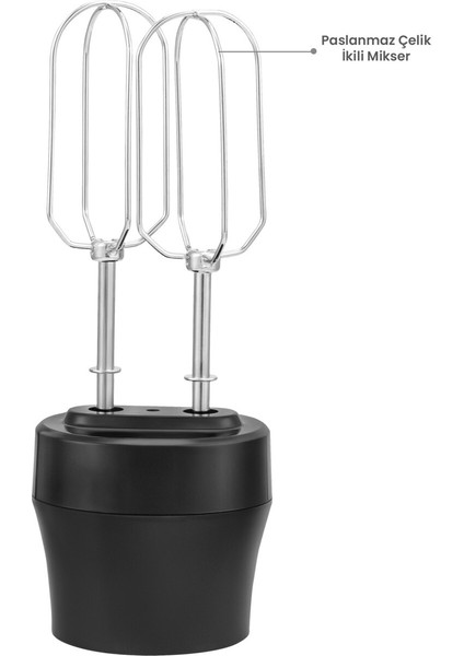 3'lü 1000W Çelik Uçlu Blender Seti, Çıkabilir Parçalar, Siyah