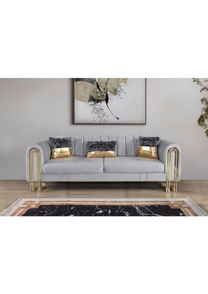 Laves Yataklı Üçlü Koltuk Açık Gri