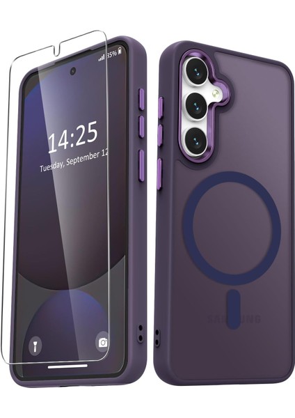 Samsung Galaxy S25 Uyumlu Ekran Koruyuculu Kılıf Magsafe Sarj Destekli Kamera Çıkıntılı Mat Kapak