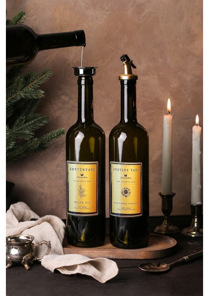 Ahşap Stantlı Amber Gold 2'li 750 ml Zeytinyağı ve Sıvıyağ Şişesi Seti fırsatları