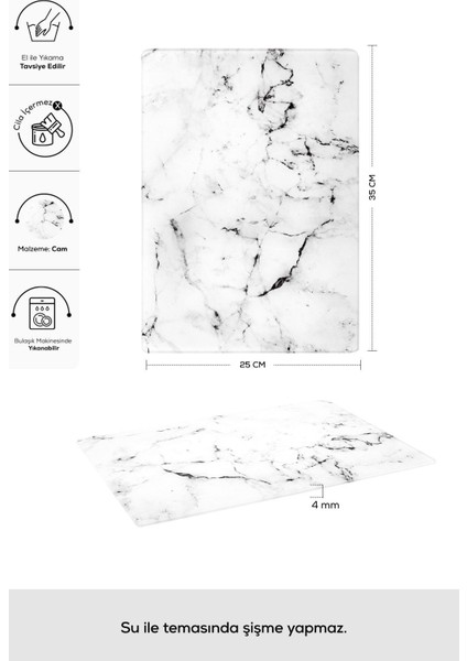Beyaz Cam Kesme Tahtası 35 Cm, Şık ve Dayanıklı Mutfak Gereci fırsatları