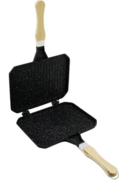 Dış Iç Granit Kaplama El Tost Makinesi, Yanmaz ve Yapışmaz, Ahşap Kulp, Siyah