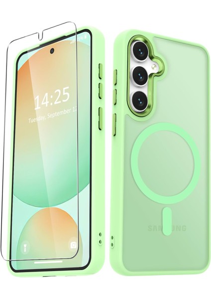 Samsung Galaxy S24 Plus Uyumlu Ekran Koruyuculu Kılıf Magsafe Sarj Destekli Kamera Çıkıntılı Mat Kapak