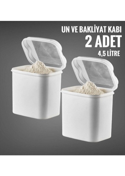 Beyaz 2'li Un ve Bakliyat Saklama Kabı, 4,5 Litre, Şık ve Kullanışlı Tasarım