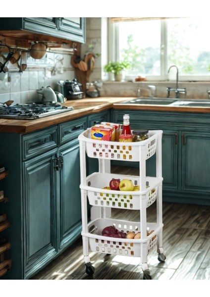 3 Katlı Mutfak Sepet Raf Düzenleyici Organizatör, Yanına Uygun Çok Amaçlı Kullanım