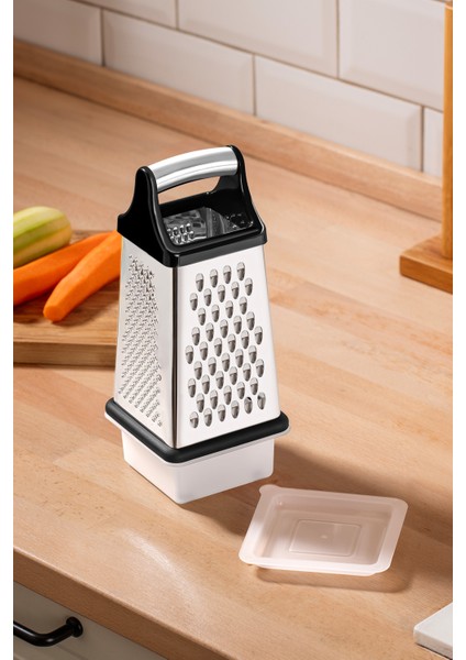 Paslanmaz Çelik Kare Hazneli Rende, Dayanıklı ve Pratik Mutfak Gereci