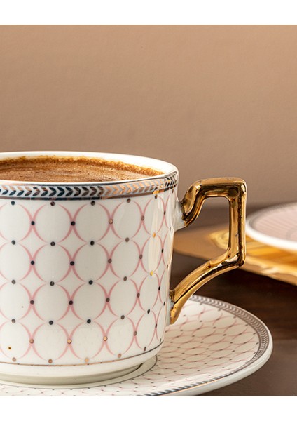 Kahve Fincan Takımı 2'li Pembe Porselen 90 ml Klasik Zarif Tasarım fiyatları