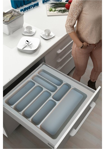 Gri Renk Çekmece Içi Kaşıklık ve Kepçelik, 49X49 Cm, 43X40 Cm'ye Kadar Kesilebilir