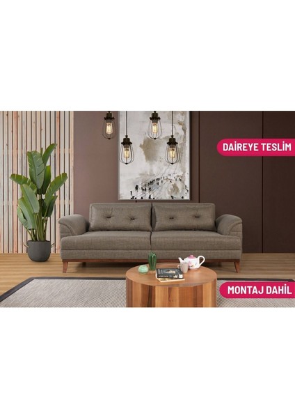 Didar Üçlü Yataklı Kanepe Koyu Kahve Kazayağı