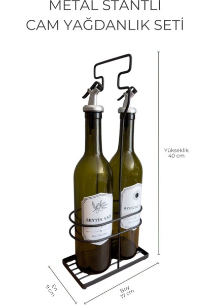 Iki Parçalı Cam Yağdanlık Seti, Paslanmaz Standlı ve Altlıklı, Siyah Renk fiyatları