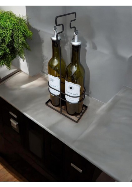 Iki Parçalı Cam Yağdanlık Seti, Paslanmaz Standlı ve Altlıklı, Siyah Renk modelleri