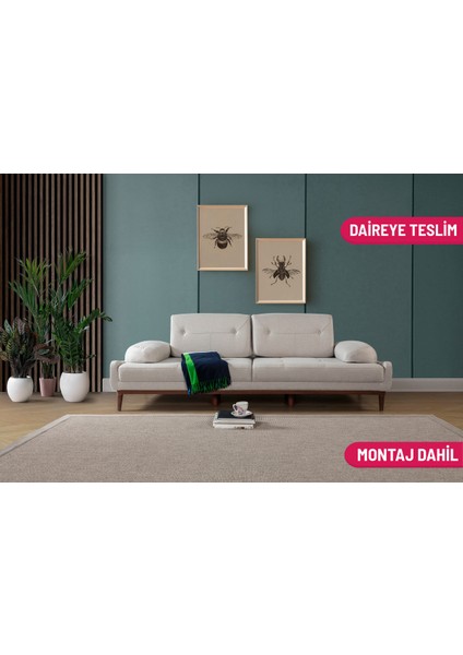 Elsan Üçlü Koltuk Keten Krem