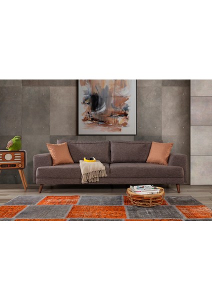 Bisno Yataklı Kanepe Keten Kahve