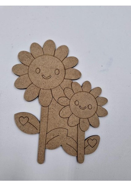 1 Adet Sevimli Ayçiçeği Ahşap Boyama Okul Diy Etkinlik Aktivite Sanat 15 cm x 12 cm