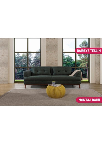 Didar Üçlü Yataklı Kanepe Keten Yeşil