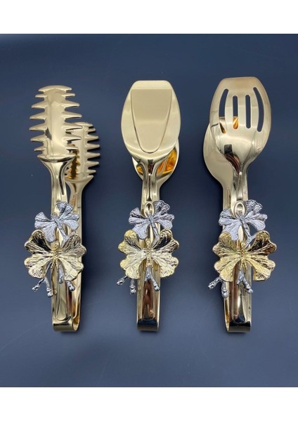Altın Renkli 3'lü Paslanmaz Çelik Servis Maşa Seti, Şık ve Dayanıklı Tasarım fiyatları