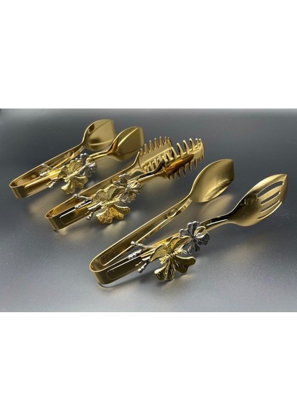 Altın Renkli 3'lü Paslanmaz Çelik Servis Maşa Seti, Şık ve Dayanıklı Tasarım modelleri