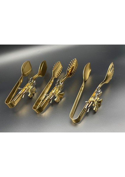 Altın Renkli 3'lü Paslanmaz Çelik Servis Maşa Seti, Şık ve Dayanıklı Tasarım fırsatları